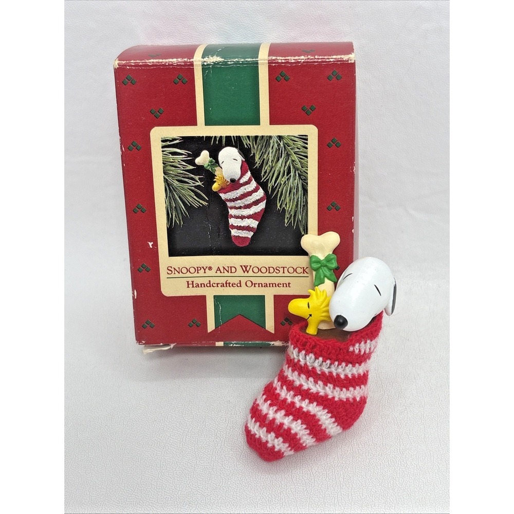 Hallmark 70s Snoopy and Woodstock Stocking Peanuts Keepsake Ornament Handcrafted